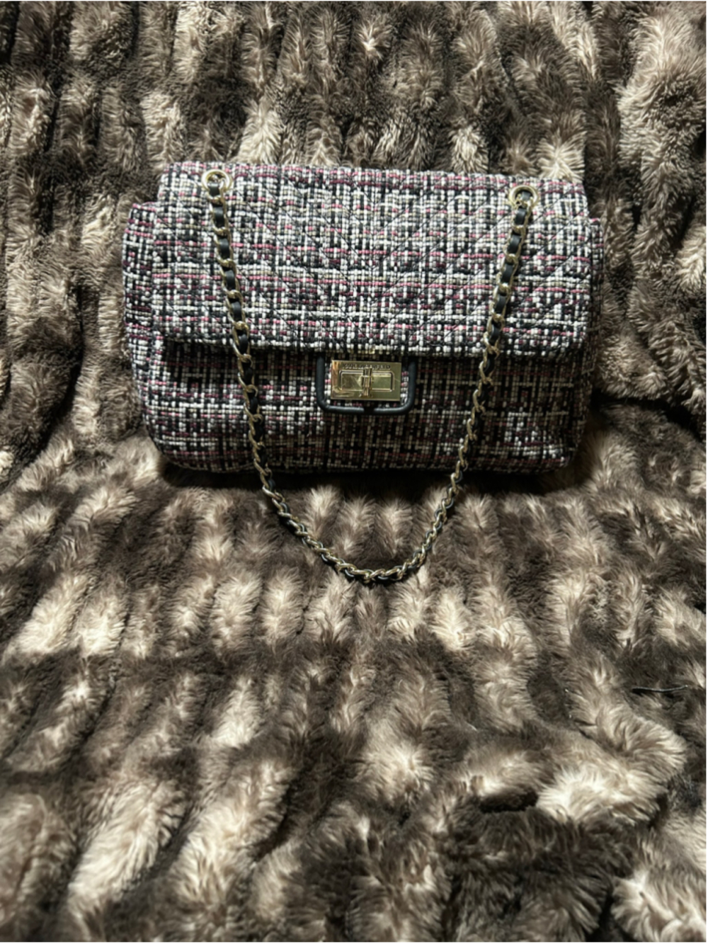 Women's Karl Lagerfeld Tweed Shoulder Bag One Size Black and Pink